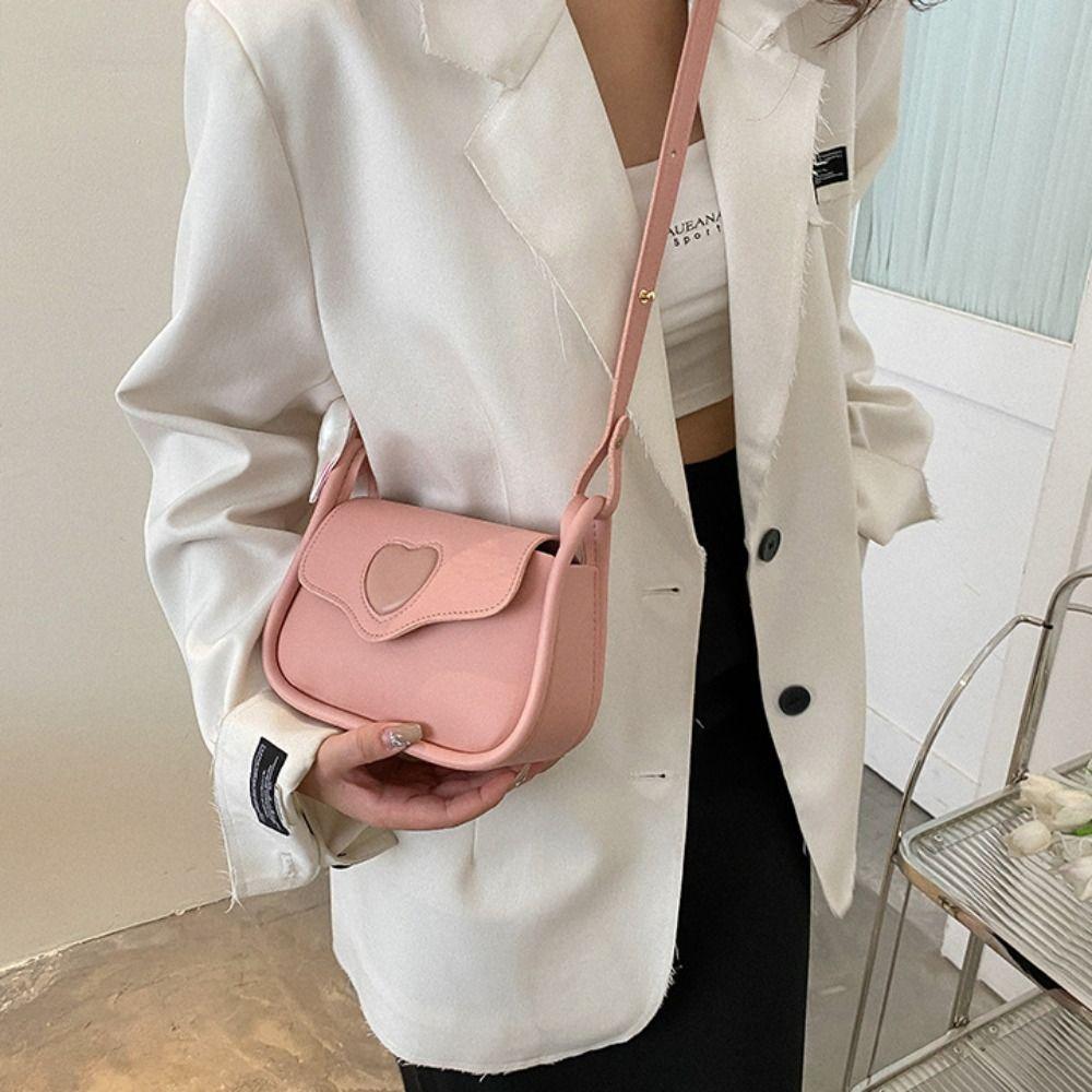 

Small Love Heart Crossbody Bag PU Leather Lipstick Makeup Bag Personality Love Shoulder Bag Ladies