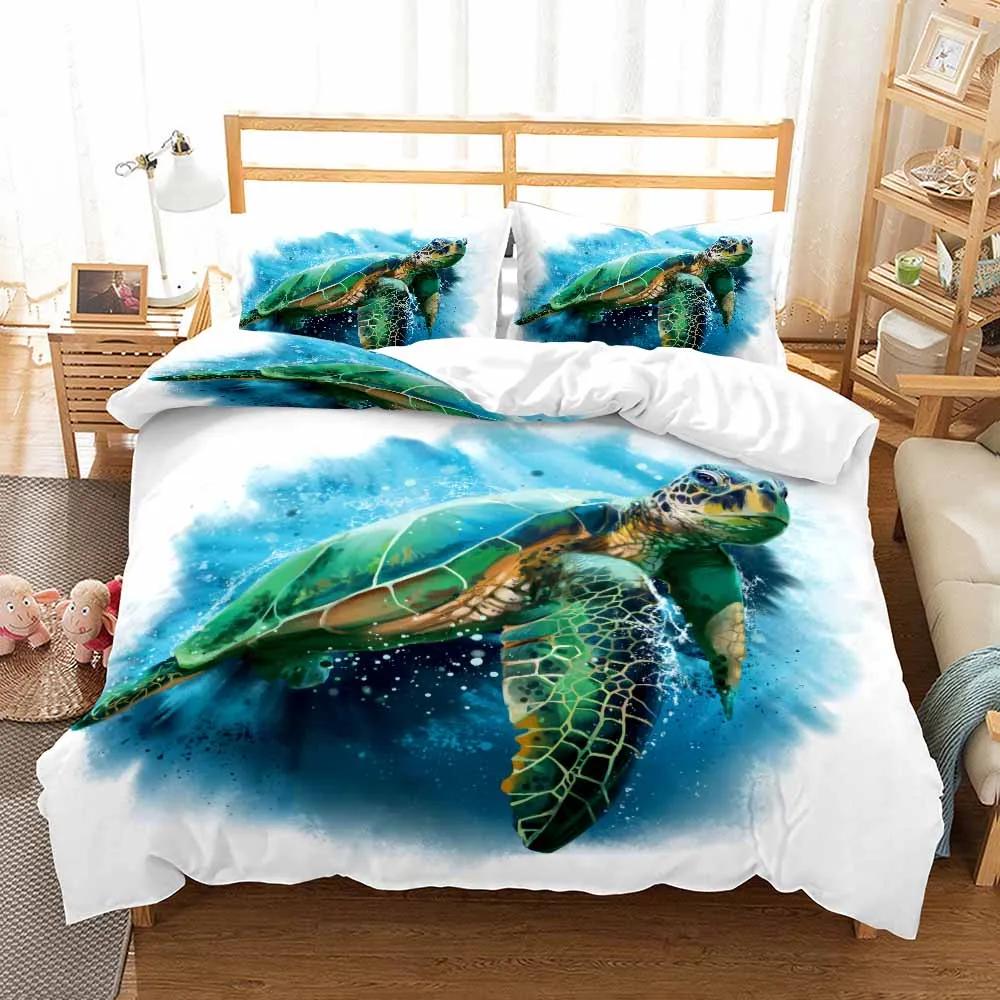 3D Printed Sea Turtles Bedding Set Single Adults Duvet Cover Sets Cute Queen King Bedroom Bed Covers Bedclothes Marine Organism