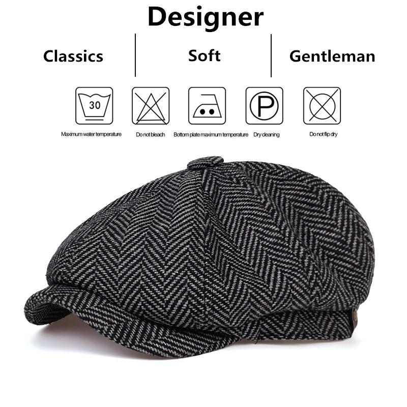Men British Painters Hats Autumn Winter Berets Herringbone Flat Cap Hip Hop Berets Vintage Latestsboy Caps All-Match Trendy For Daily