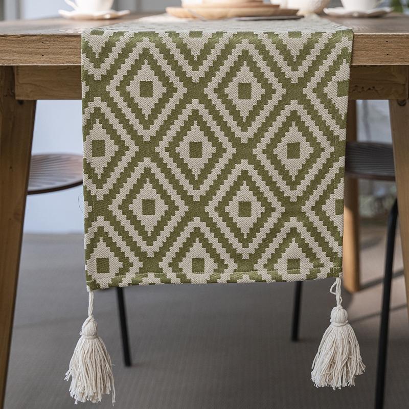 Nordic Simple Geometric Table Flag Fringe Living Room Dining Flag Long Strip Polyester Cotton Jacquard Decorative Tablecloth