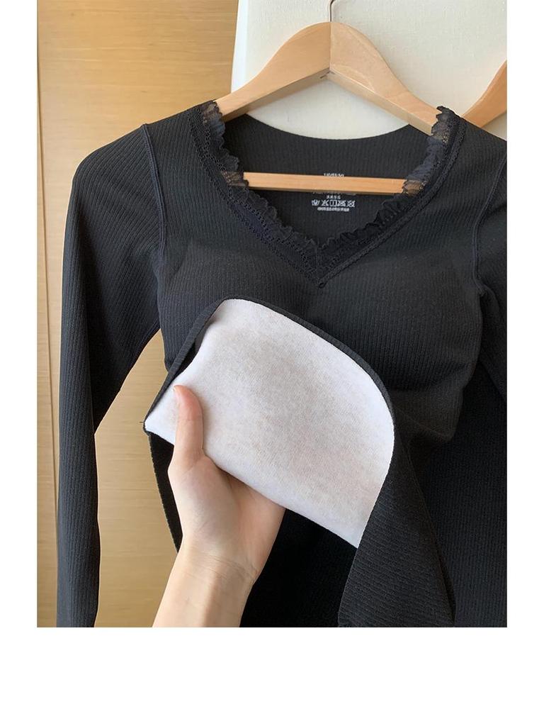 Women's Seamless Wool-Blend Thermal Set: Warm Autumn/Winter Base Layer with Padded Top