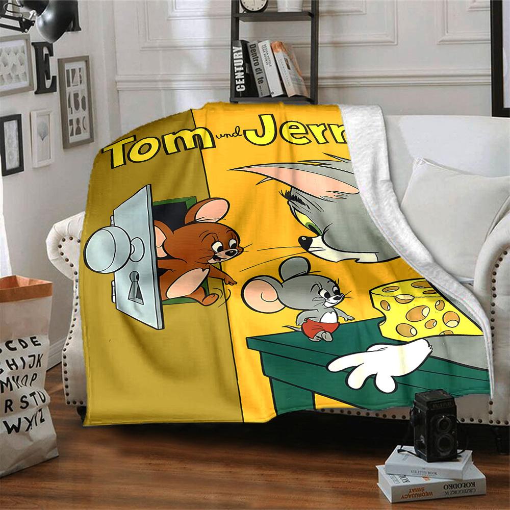 1pc Tom Jerry Flannel Throw Blanket Lightweight Soft Warm All Season Blanket for Sofa, Bed, Travel,L1028119