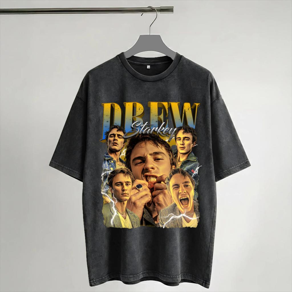 Drew Starkey Washed T Shirt Streetwear Hip Hop Vintage TShirt Tees Tops Unisex Women Cotton Streetwear