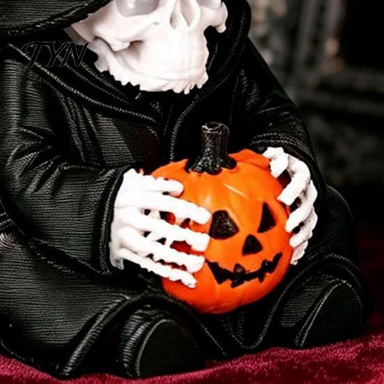 Collector Halloween Items Skeleton Wizard Figurine, 3D Printed Gothic Statue with Figurine Pumpkin& Bat Hat, Bookshelf And Tabletop Indoor Outdoor