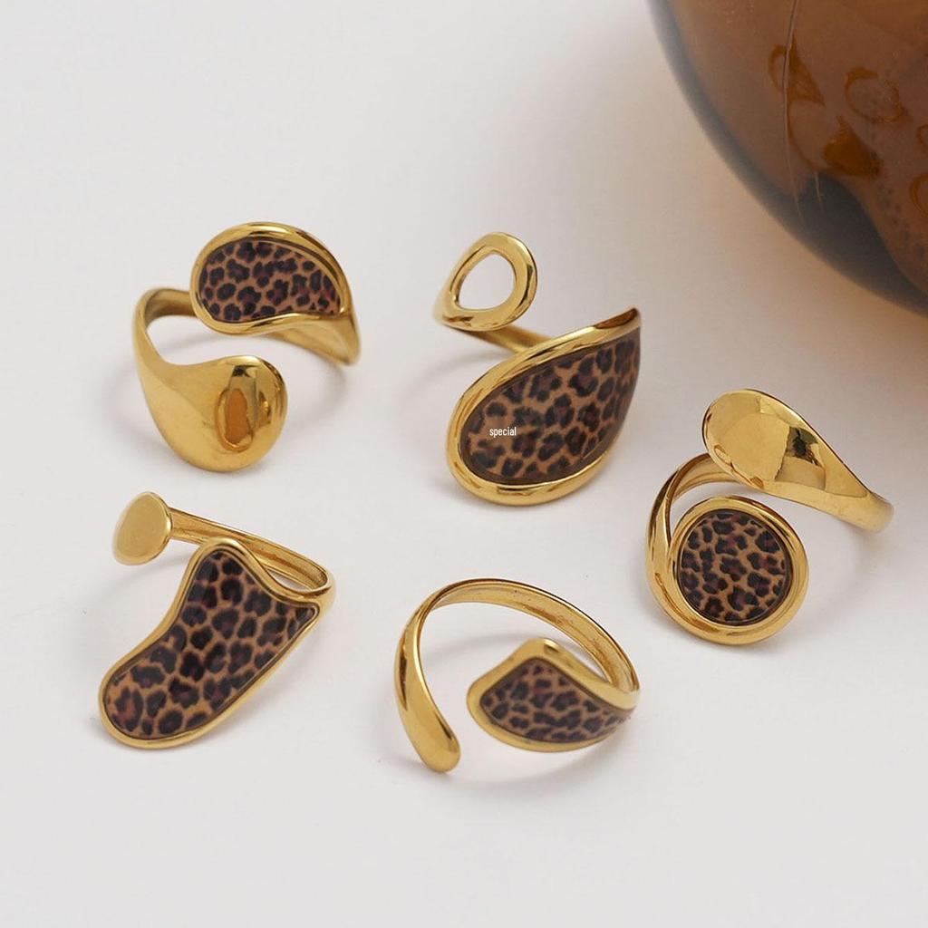 European & American Autumn/Winter Yellow Leopard Print Metal Ring Jewelry with Irregular Hollow Fashion Design