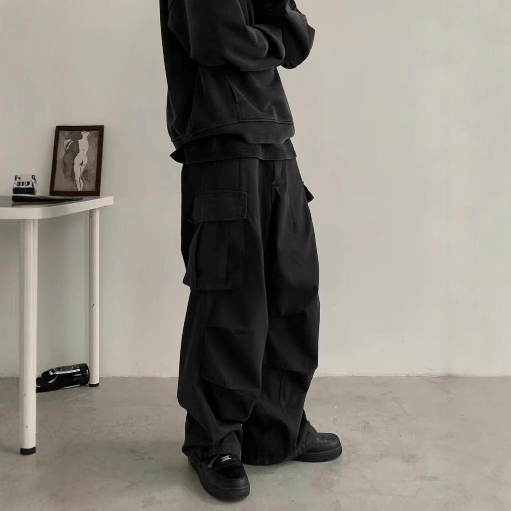 American Retro Spring and Summer Functional Wind Loose Wide-leg Casual Pants Big Pocket Overalls Men's Stacked Pendant Mopping Trousers