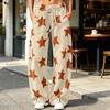 Women's Casual Loose Fit Star Print Curved Wide Leg Pants for Everyday Wear