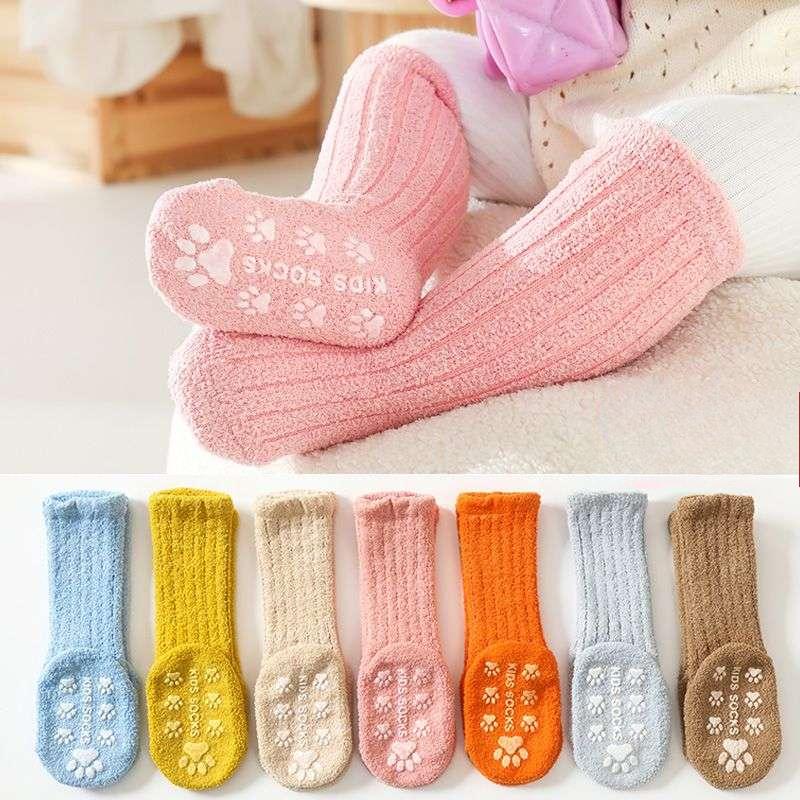 New Warm Baby Calf Sock Simplicity Solid Color Calf Sock for Toddler Boy Girl Indoor Autumn Winter Newborn Non-slip Floor Socks