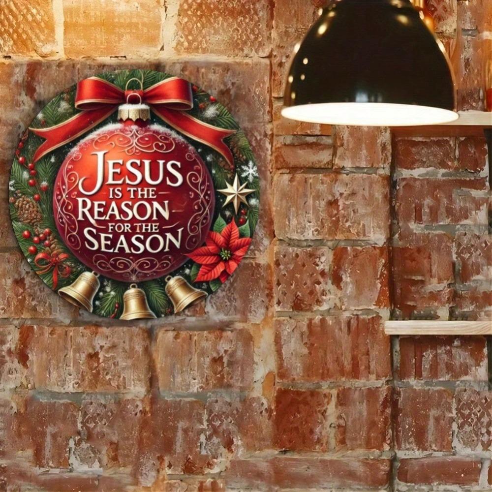 Metal Tin Art Sign Jesus Christmas Round Wall Decor 7.8 Inch Home Bar Cafe Gift