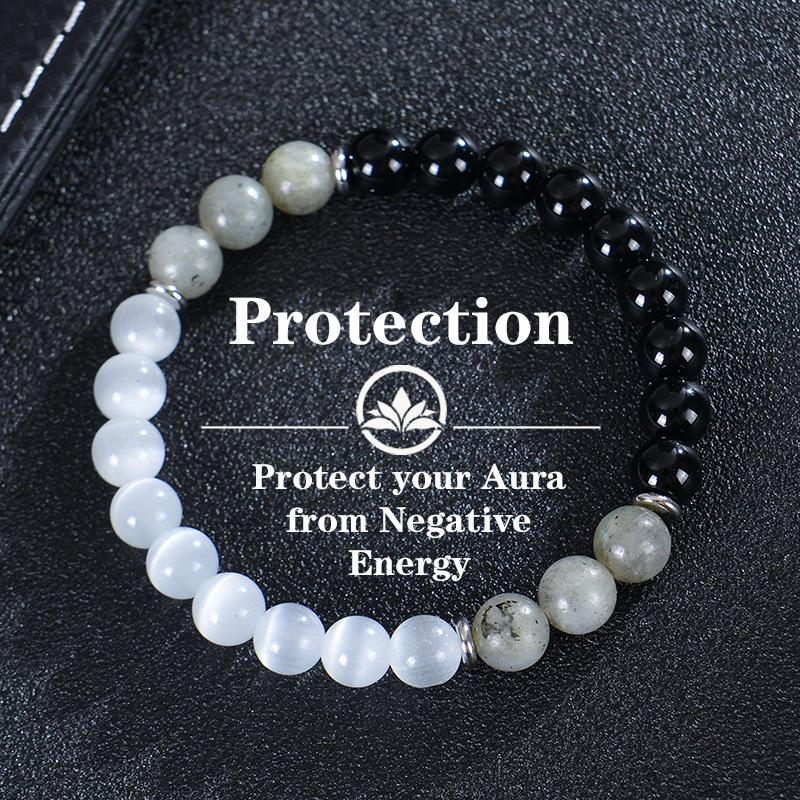 

8mm Moonstone Cat s Eye & Obsidian Bracelet - Women s Yoga Jewelry