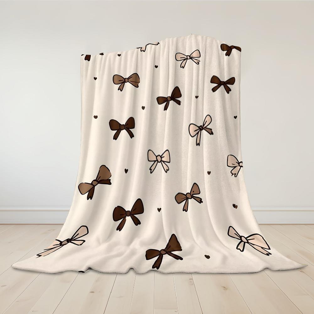 Cocoa Bows Flannel Blanket Warm Soft Halloween Christmas Couch Warm Cozy Decorative Decor Gift for All Season