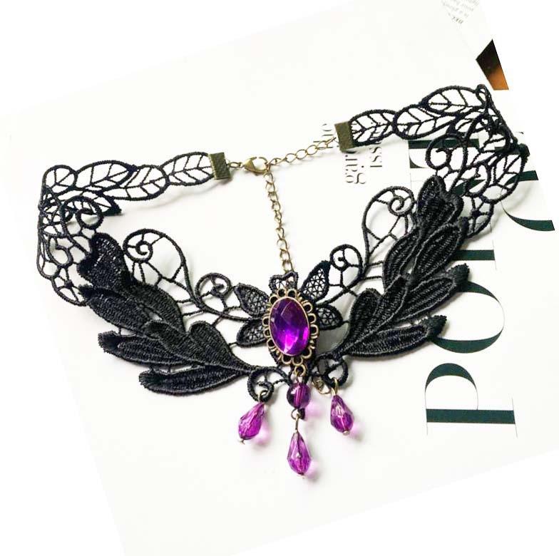 Handmade Black Lace Crystal Clavicle Necklace - European & American Popular Jewelry