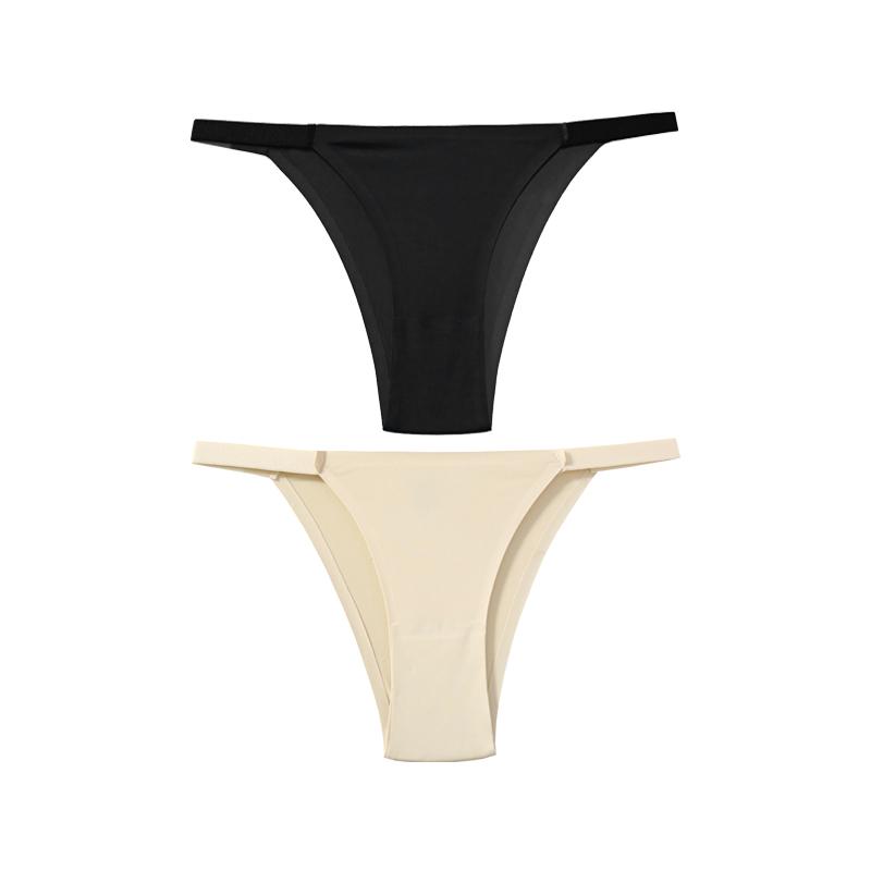 TERMEZY 2Pcs/Lot Women Sexy Ice Silk Panties Low-waist Seamless G String Lingerie Solid Half Hip Underwear
