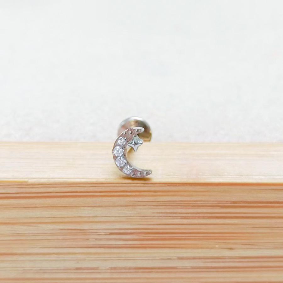 F136 Star Moon Diamond Lip Stud 5-Sided Iron Tower Ear Cartilage Piercing Jewelry 1.2x6/8mm