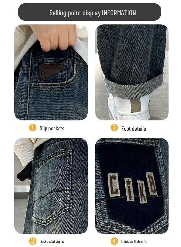 Boys' Stylish Jeans for Spring/Autumn - Trendy and Versatile Long Pants for Medium to Large Children