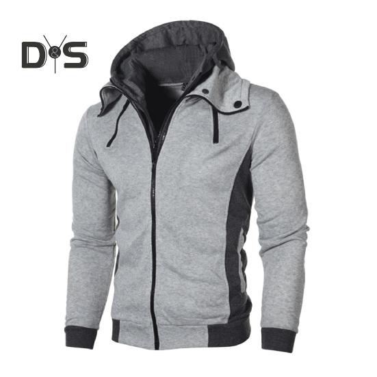 

Мужское осенне-зимнее пальто с капюшоном, двойной застежкой-молнией, цветная поддельная двухкомпонентная спортивная куртка с эластичными манжетами и подолом, верхняя одежда для фитнеса M светло-серый