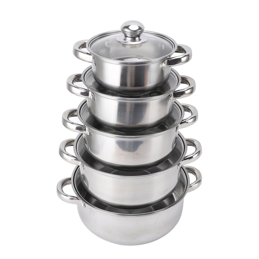 Set 5 pezzi Pentole in Acciaio Inossidabile Set di Pentole da Cucina Casseruola con Coperchio in Vetro Pentola per Brodo Pentola per Zuppa con 2 Manici
