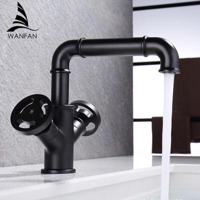 Waschtischarmaturen Schwarz Messing Badezimmerarmaturen Industrieller Stil Einlochmontage Doppelgriff Zeitgenössische Wassermischbatterie WF-F20A05KP