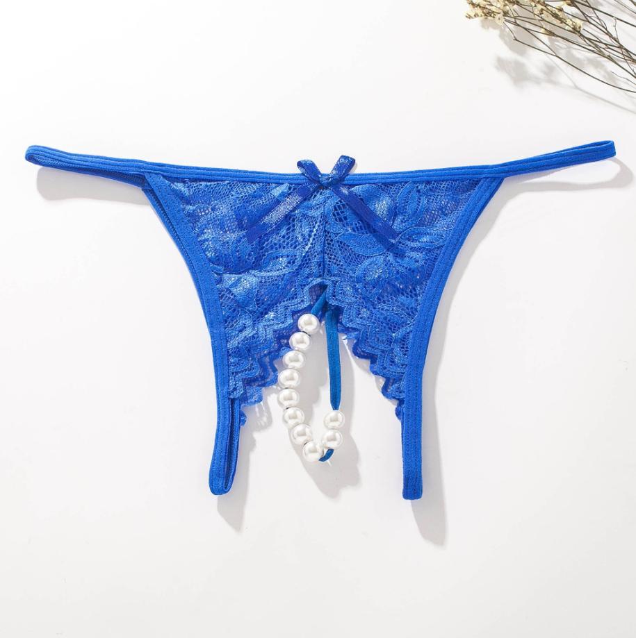 Pearl Massage G-String Panties Sexy Women Underwear Crotch Lace Thong Temptation Lingerie Brief Elegant Underwear #1354