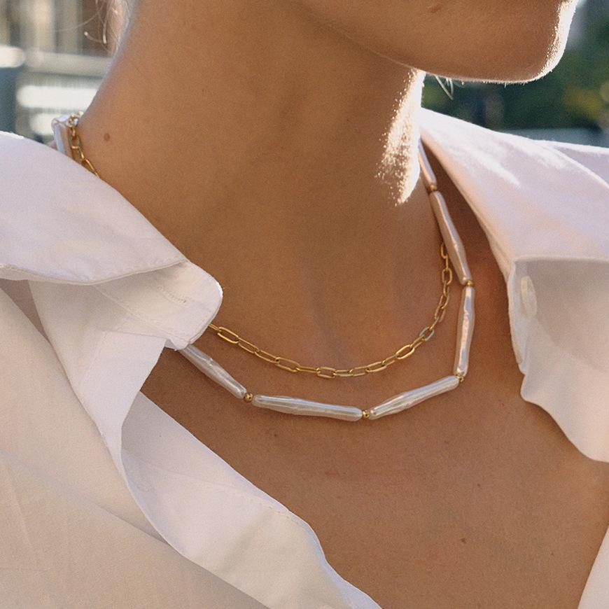 Jieding titanium steel imitation pearl double-layer necklace accessories collarbone chain stainless steel jewelry does not fade