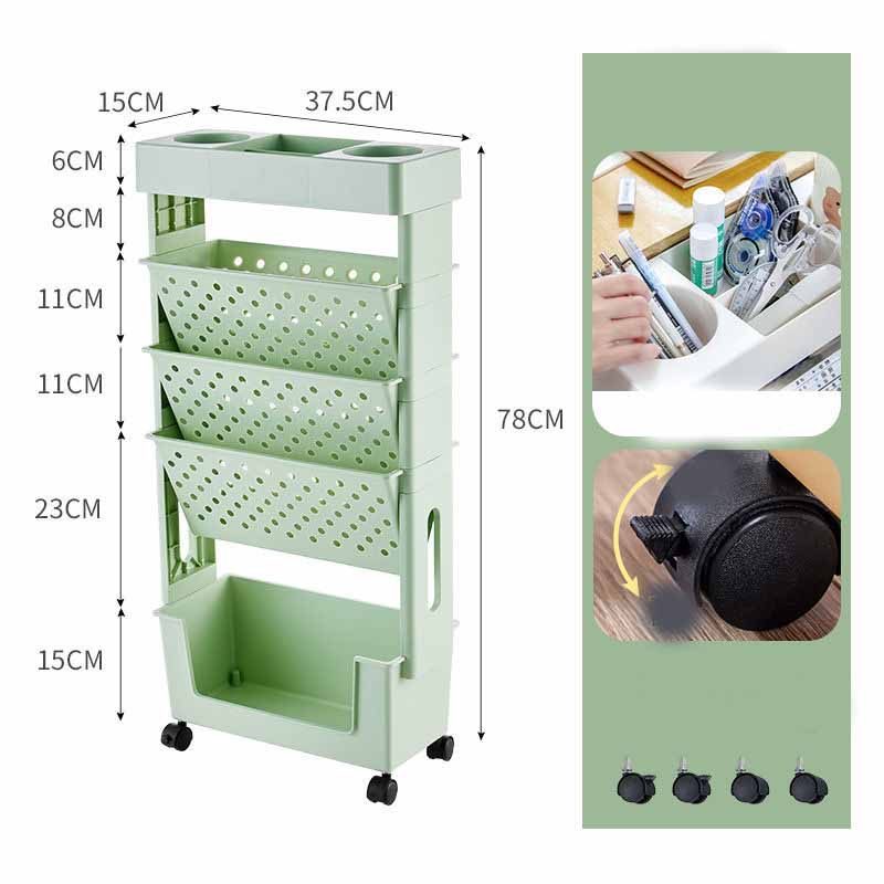 Removable Storage Shelf Desk Side Bookshelf Bookcase Shelves with Wheels Storage Rack Hanging Desk Side Kitchen Food Trolley