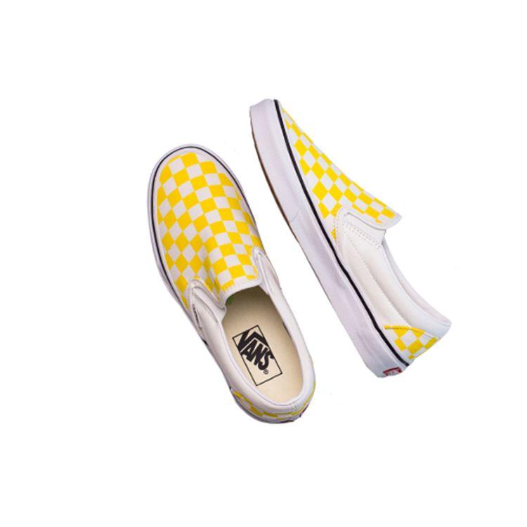 Vans Slip-On Series Comfortable Casual Low-Top Canvas Shoes Unisex Sneakers Yellow White Checkered VN0A4BV3VXL