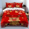 Red Festive Reindeer Bedding Set Gift Decor Bedding Set (1 Duvet Cover, 2 Pillowcases, Duvet Not Included)