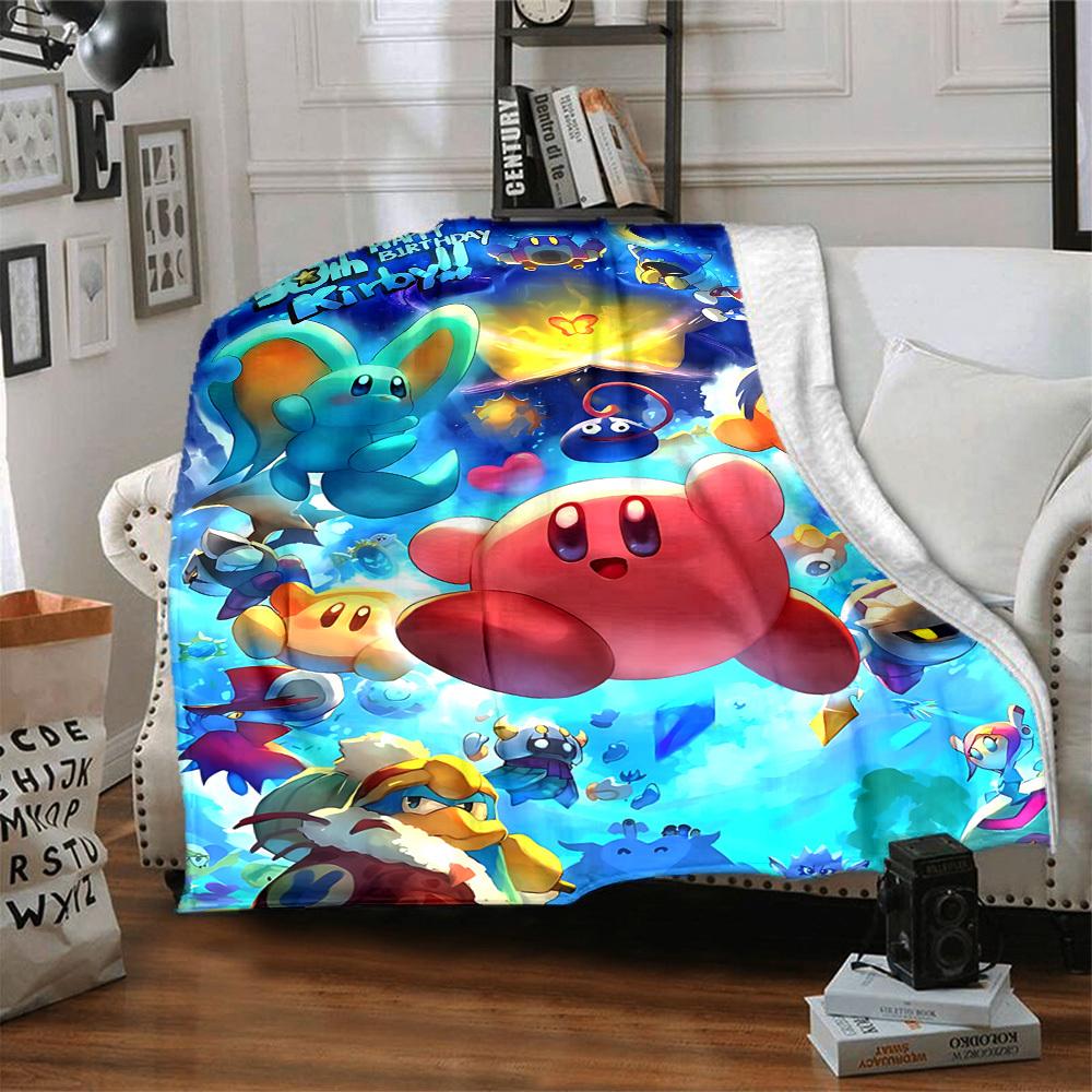 1pc Kirby Characters Soft Skin-Friendly Flannel Blanket with Digital Printing, Various Sizes Available for Family, Friends, Birthday