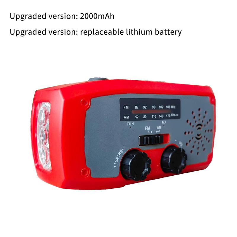 2000 Mah Emergency Radio With Led Lights Radio Usb Solar Charging Light Outdoor Travel Portable Rechargeable Fm/Am Radio