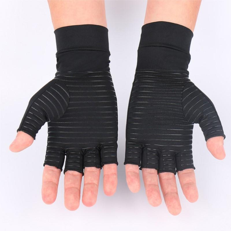 Half Finger Copper Compression Gloves Arthritis Pain Relief Anti-Slip Breathable Sport Gym Wrist Support Gloves