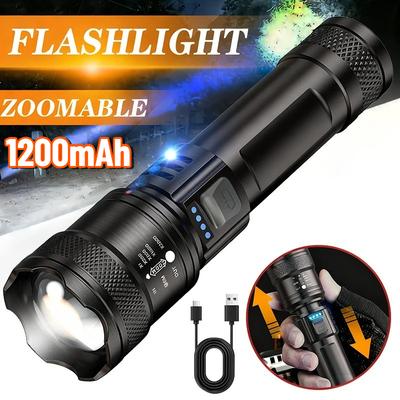 Powerful LED Flashlight Battery Display USB Rechargeable Light Telescopic Zoom Torch Lamp Outdoor Camping Fishing Lantern