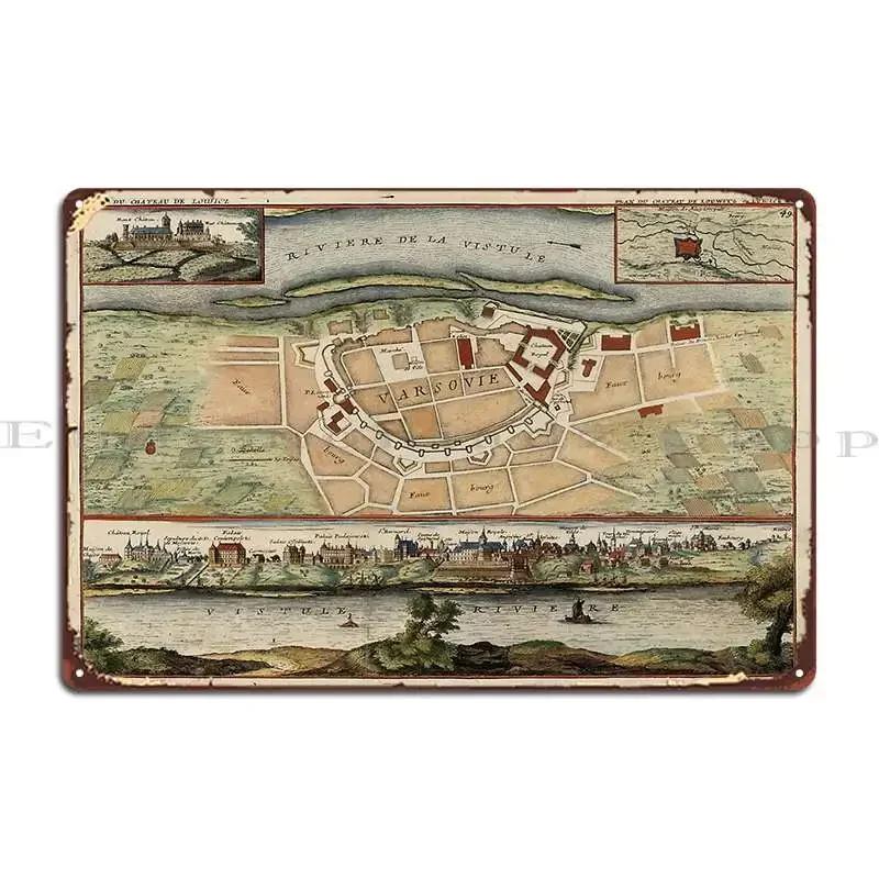Vintage Map Of Warsaw Poland Metal Signs Cinema Design Pub Customize Customize Wall Decor Tin Sign Poster 20x30cm(7.8x11.8inch)