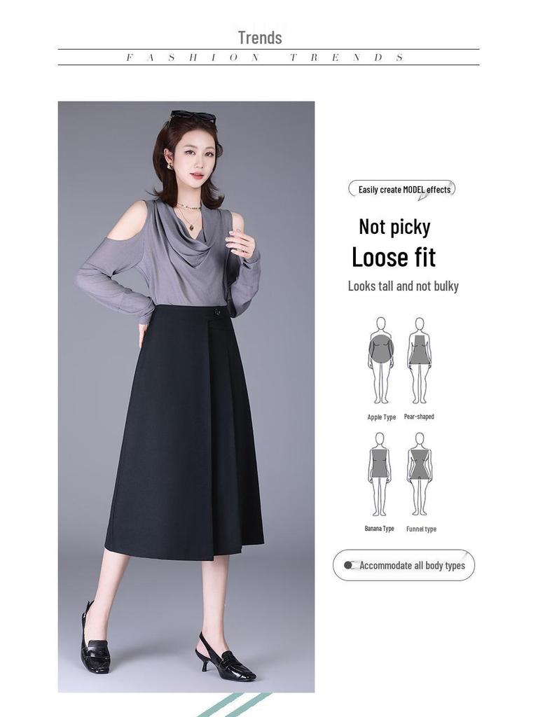 Women's Fashionable A-line Pleated Midi Skirt, High Waist, Slimming Large Hem, Casual 2026 Spring Collection