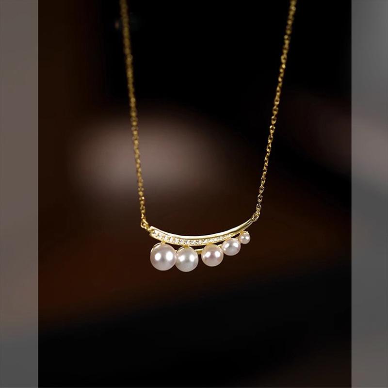 Zircon round pearl necklace simple high-end temperament clavicle chain French light luxury elegant necklace