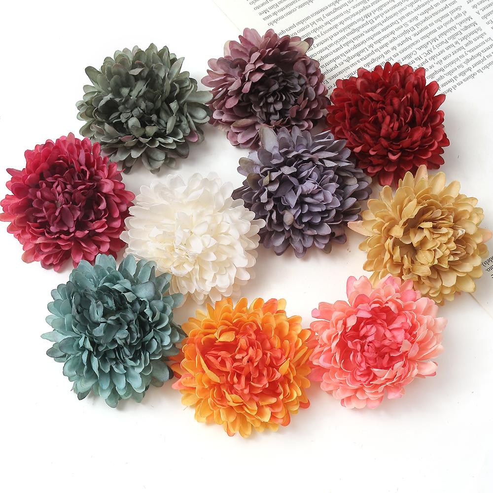 5Pcs Silk Artificial Flowers 7cm Dahlias 10 Colors Garland Accessories Home Decor Wedding Decoration Wall Hanging Garden DIY