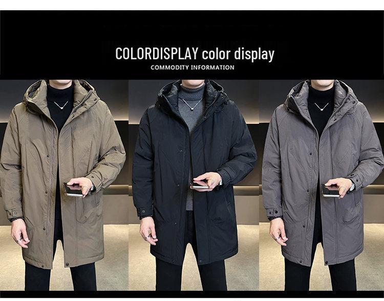 Men's Mid-length Down Jacket 2025 Winter Hooded Thick Trench Coat Trendy Outerwear