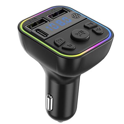 Dual Usb Type-C Car Charger Fm Transmitter Bluetooth 5.0 Mp3 Player Rgb Atmosphere Lamp Charging Hands-Free Fm Tf Card U Disk