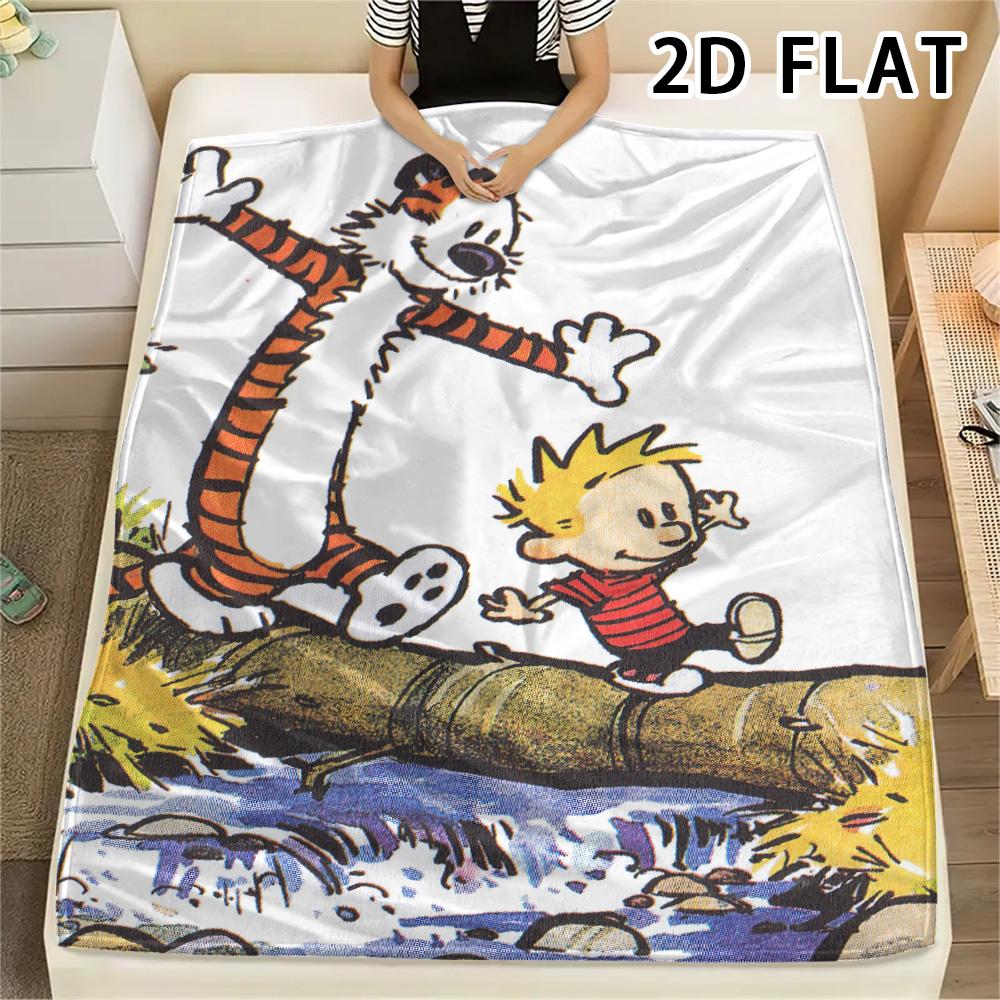 1Pc Calvin and Hobbes Print Flannel Blanket, High Quality Comfortable for All Seasons, Home Decor, Warmth and Comfort, Perfect for Christmas Gifts