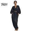 Comfortable Women Dress Women's Batwing Long Sleeve Maxi Dress, Casual V Neck Flowy Simple Style Summer Travel Vacation Loose Outfit with Belt