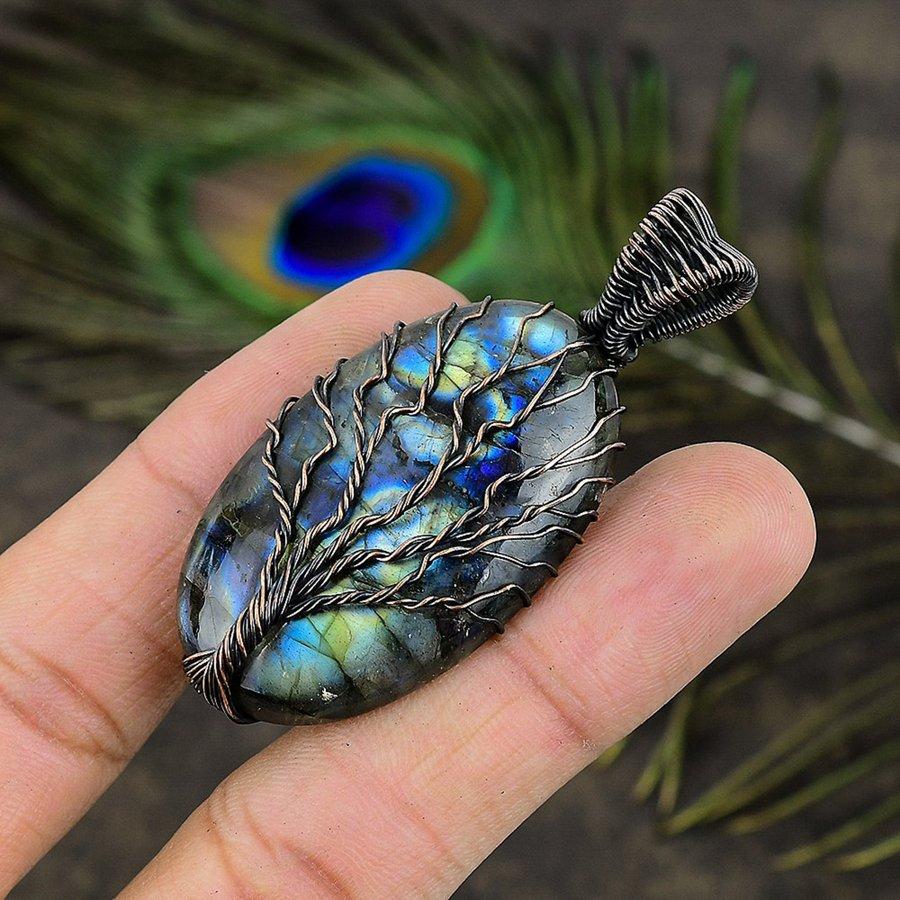 Labradorite Handmade Copper Wire Wrap Jewelry Pendant 2.09" v3E56