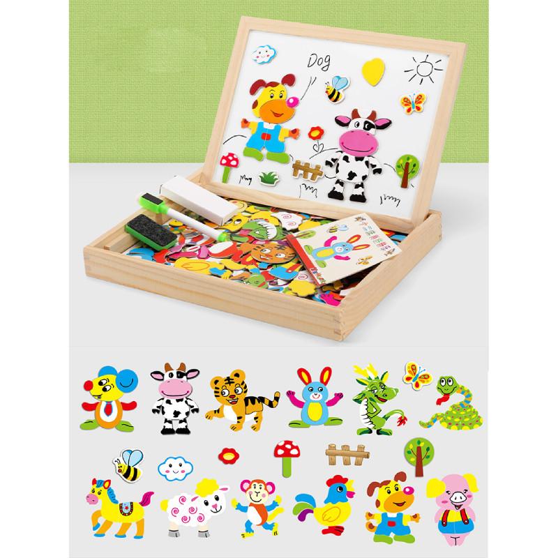 Wooden Cow Tiger Rabbit Animal Farm Theme Magnetic Puzzle Board Children Toy