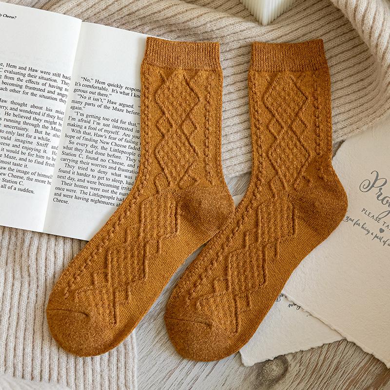 Winter Cashmere Wool Women Socks Solid Japanese Style Retro Long Women Girls Thermal Crew Sock