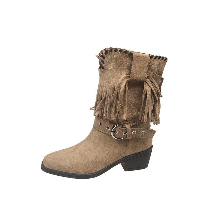 Fashion Small Man Retro Pointed Toe 2025 Women's Mid-Leg Boots Block Heel Booties