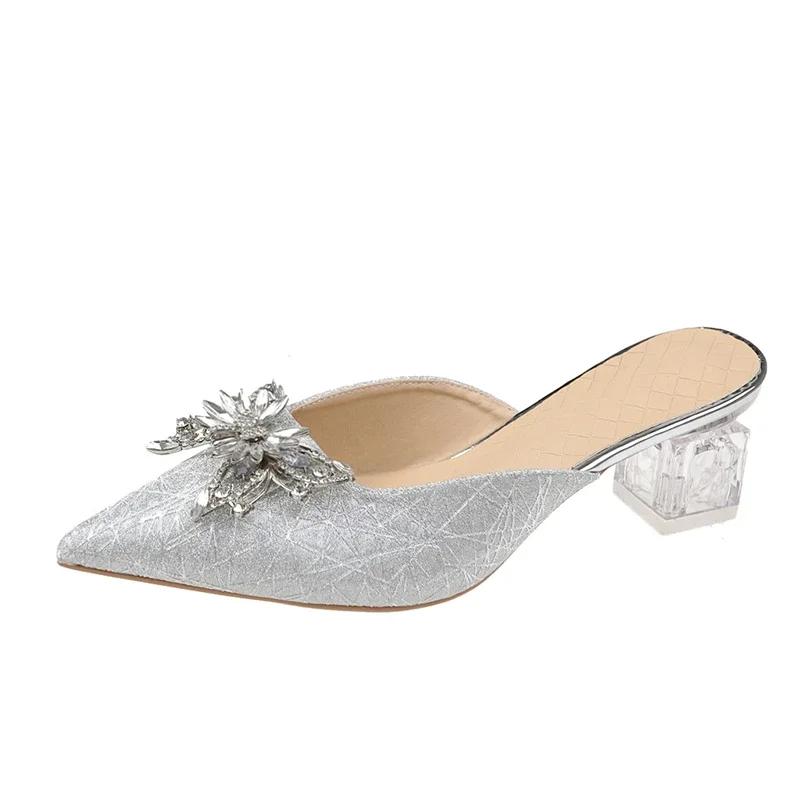 Fashion Women's Luxury Closed Toe Slip on Slipper Mules 2025 Summer Designer Brand Pointed Toe Bow Knot High Heels Shoes Sandals Slides