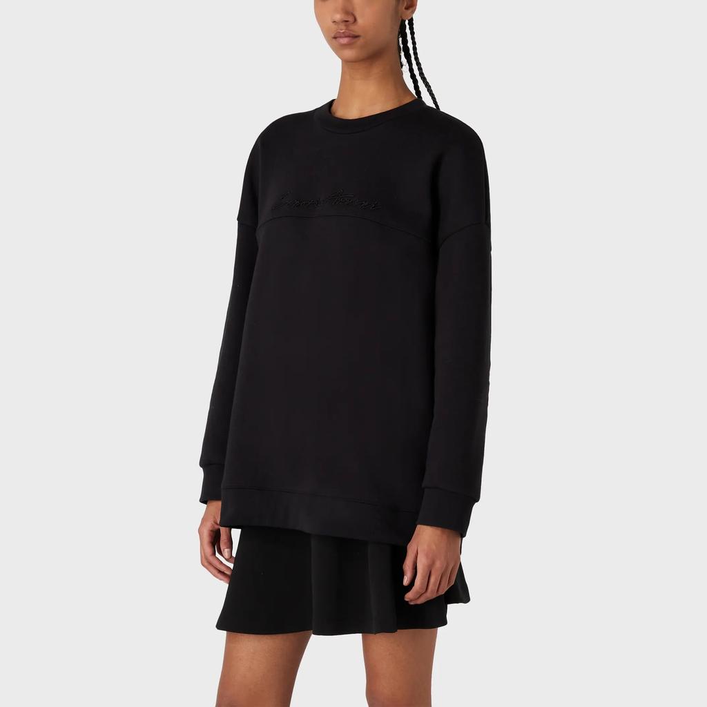 Emporio Armani FW23 Unifarbenes Logo-Muster Gestickter Rundhals Langarm Sweatshirt Damen Sweatshirt Schwarz 6R2M7K-2JTDZ-0999