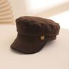 Korean Style Simple Side Metal Tag Leather Trim Newsboy Cap, Vintage British Flat Top Beret Hat, Daily Wear Accessories