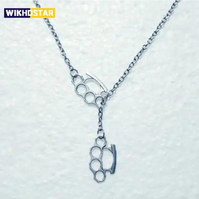 Mode Vintage Doppel Messing Schlagring Anhänger Verstellbare Kreuz Lariat Halskette für Damen Herren Goth Schmuck