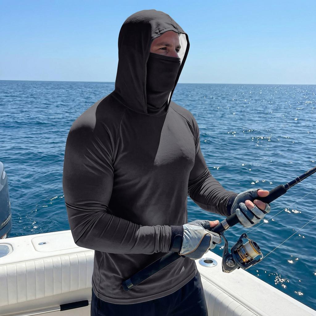 Herren Langarm-Sonnen-Hoodie mit Gesichtsschutz, Leichter, Atmungsaktiver Sport-Pullover für Outdoor-Aktivitäten