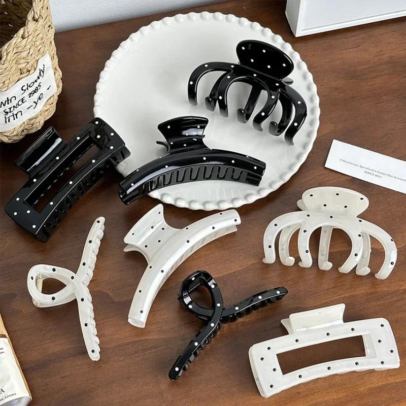 Retro Negru Alb Buline Geometrie Clamă de Păr Femei Fată Agrafă de Păr Elegantă Clipuri Rechin Crabi Barrete Accesorii de Păr la Modă