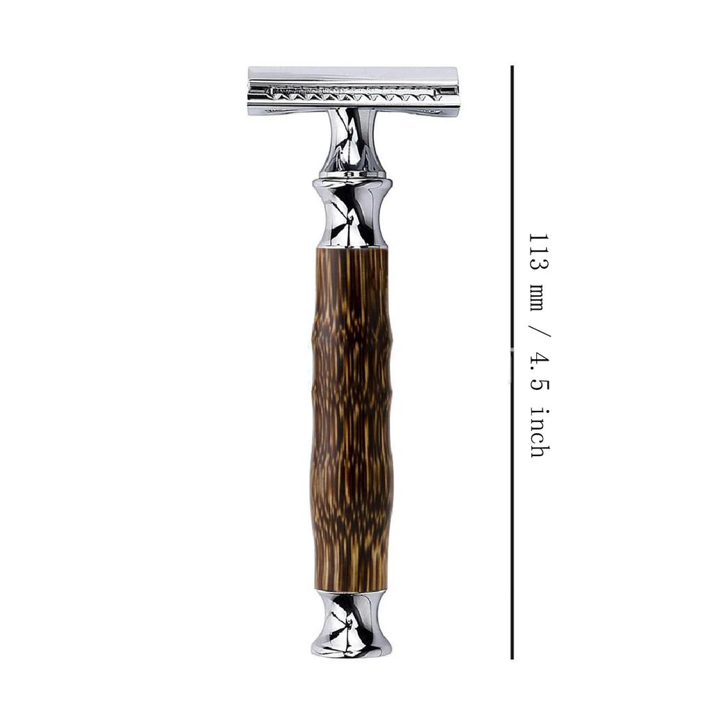 1 Stück Klassischer Sicherheitsrasierer mit Bambusgriff Manueller Doppelklingen-Sicherheitsrasierer Rasur Rasierer Friseurmesser T-förmiger Rasierer für Männer